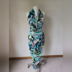 Vintage Y2K MyMichelle Ruched Halter Maxi Formal Dress Womens Size S.